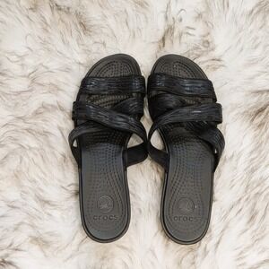 CROCS Molalla II Sandal Women's Sz 8 Criss-Cross Elastic Strap Black Zebra Print